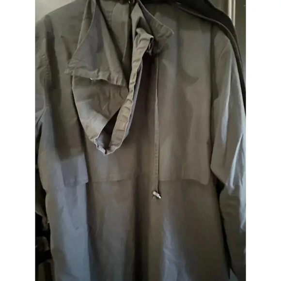 London Fog Black Button Front Hooded Long Regular Fit Trench Coat Size 14 - Picture 10 of 10